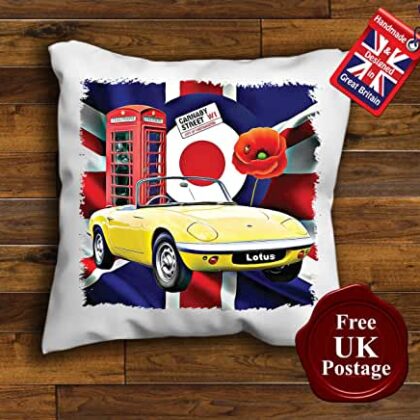 Lotus Elan Cushion Cover, Union Jack, Poppy, Mod Target, Phone Box, Choice of sizes, Handmade with a zip for cover removal. This is for a cushion Cover Only Pad Not Included. Our Cushion Covers are designed by us Aggies Bags covers are overlocked to give it strength and structure. we take a lot of pride in what we do, our unique Cushion Covers make a wonderful gift or just treat yourself.